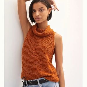 NWT ANTHROPOLOGIE Pilcro Knit Turtleneck Tank ORANGE LARGE medium